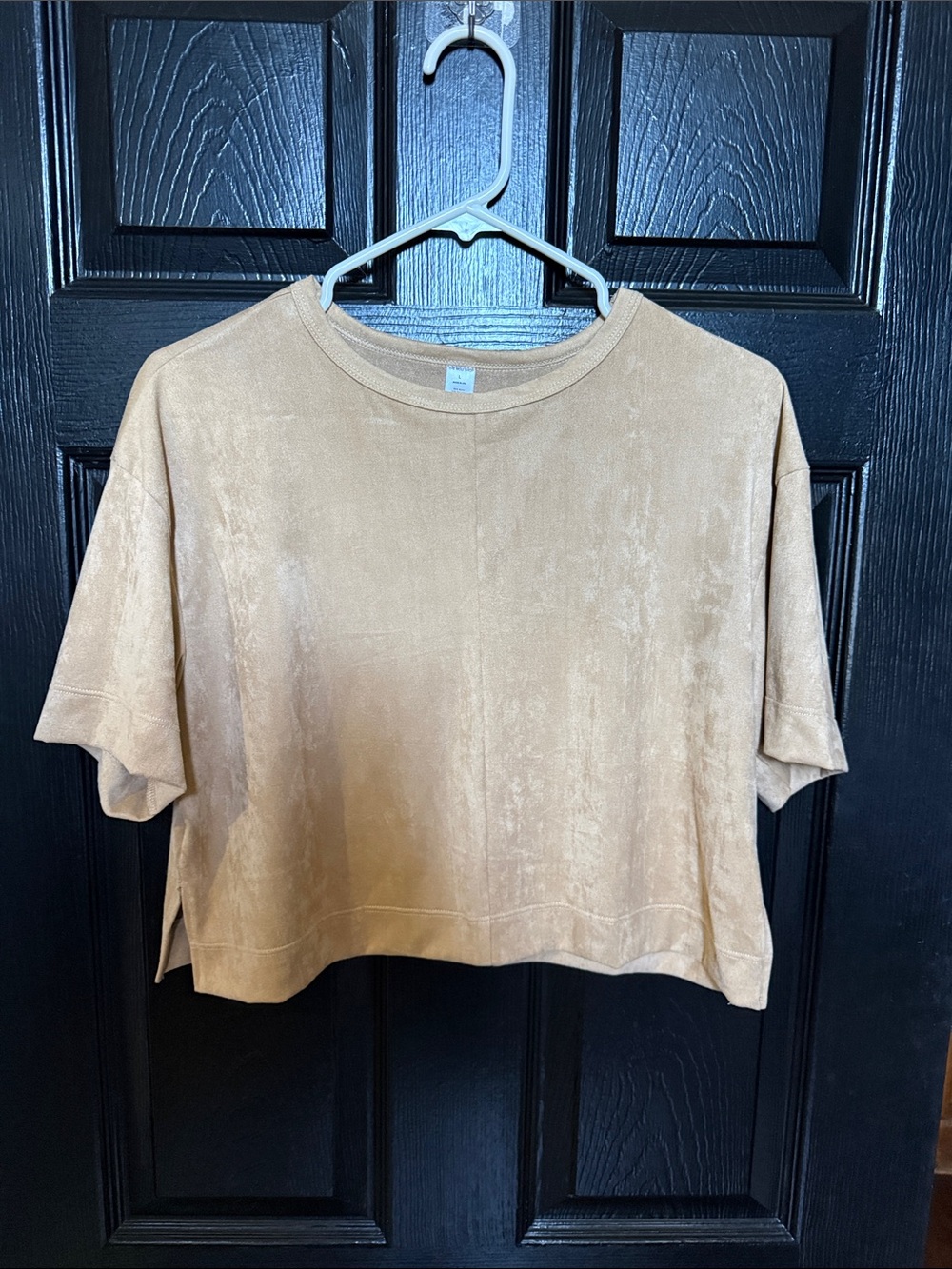 Noli Boxy Crop Tee in Tan Suede-Look